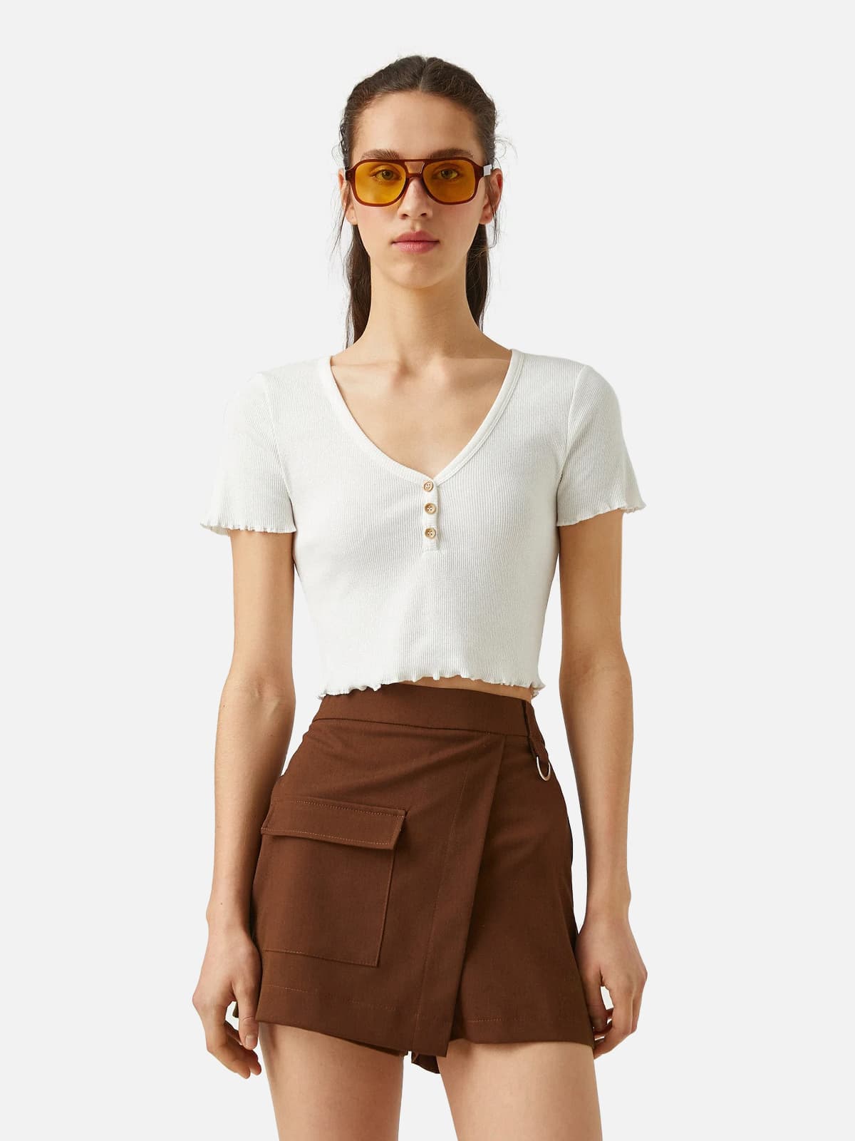 Ribbed Short Sleeves Cropped Top