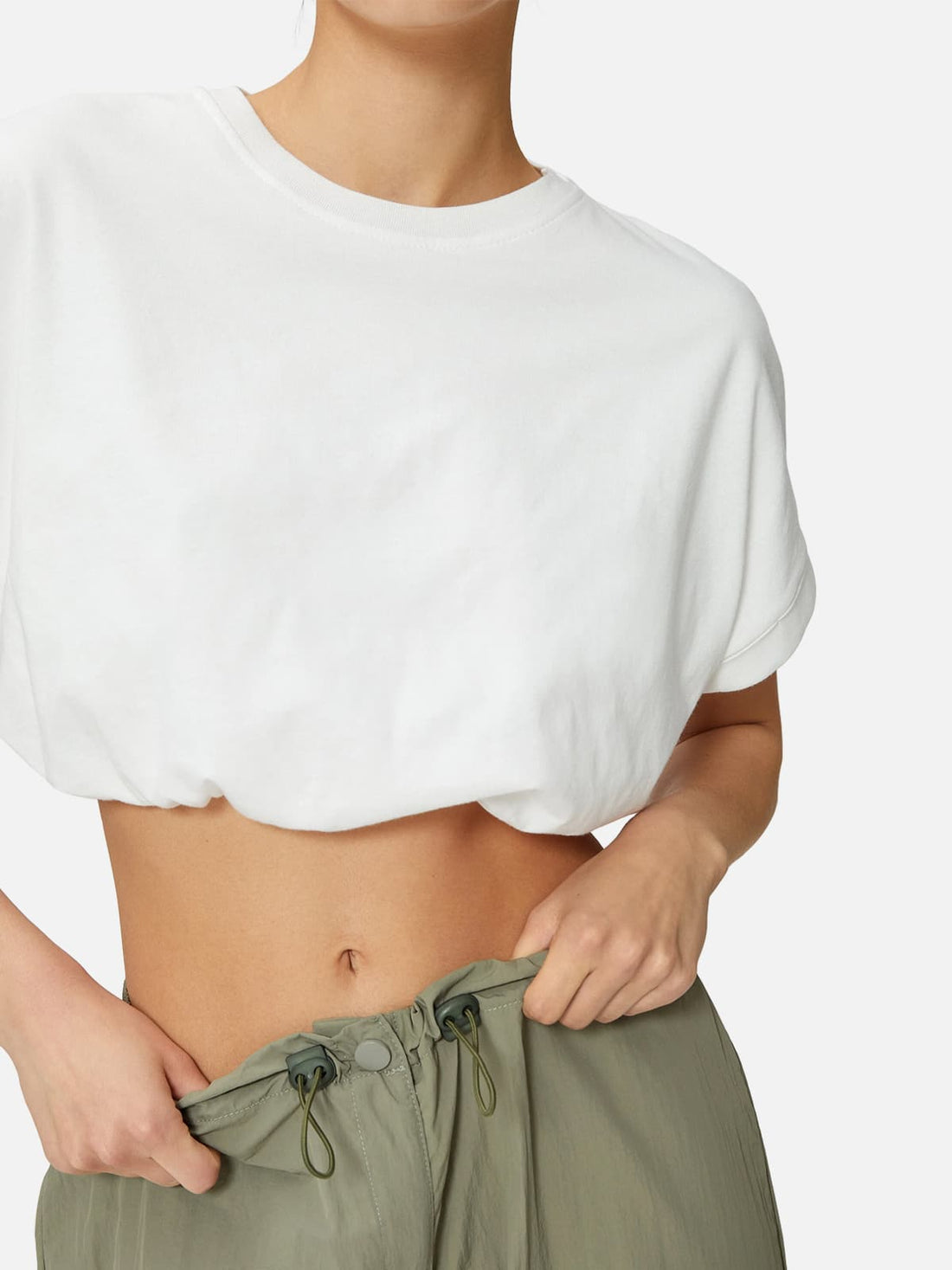 Elastic Waist Cotton Short T-shirt