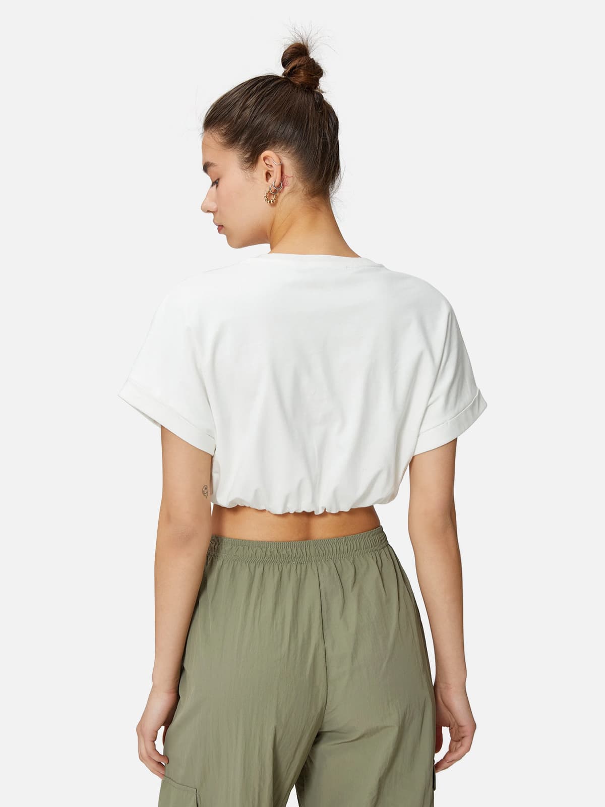 Elastic Waist Cotton Short T-shirt