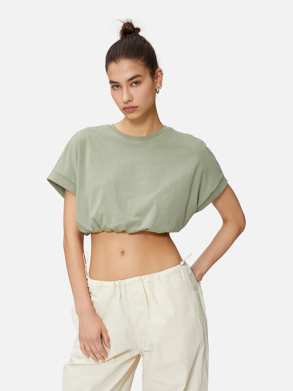 Elastic Waist Cotton Short T-shirt