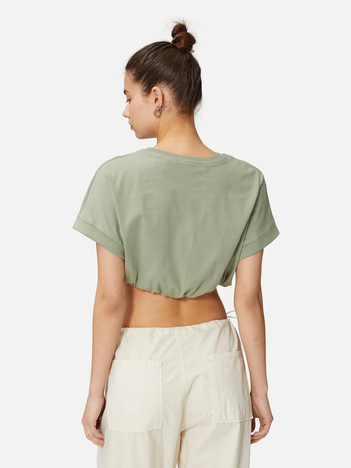 Elastic Waist Cotton Short T-shirt